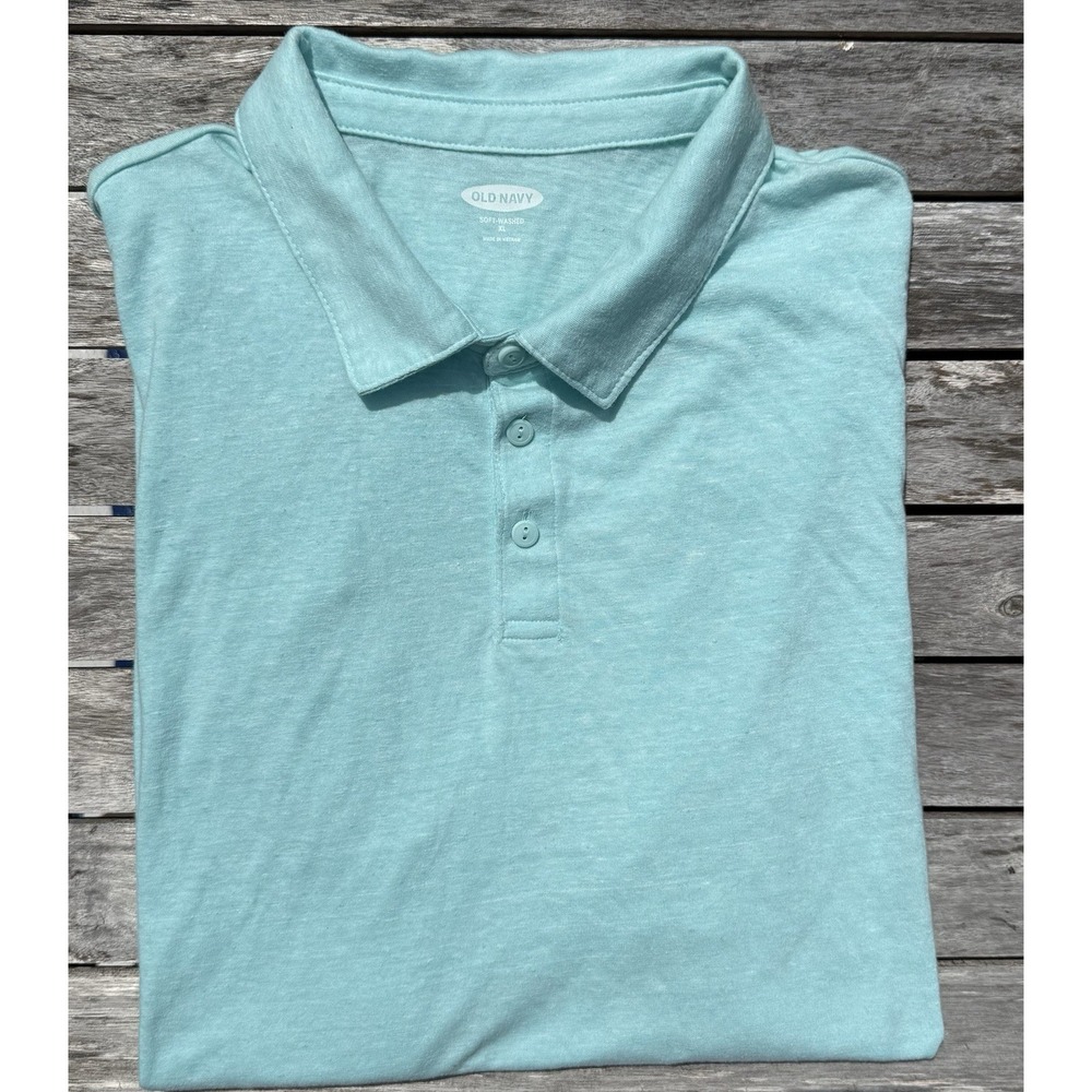 Old Navy 3-Button Polo Shirt Soft Washed Light Blue/Green Color Size XL NWT